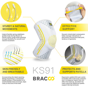 BRACOO KS91 Fulcrum <br> Rodillera Transpirable con Almohadilla Ergonómica (par) (*patentada)